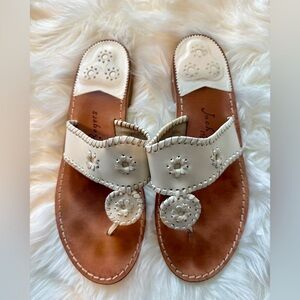 Jack Rogers Women's White and Tan Sandals Size 10.5W